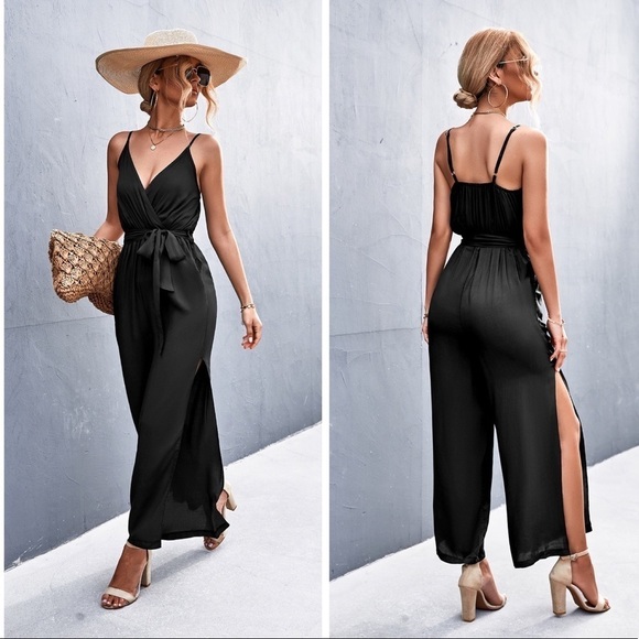 V-Neck Jumpsuit - Wide Leg - Picture 4 of 4